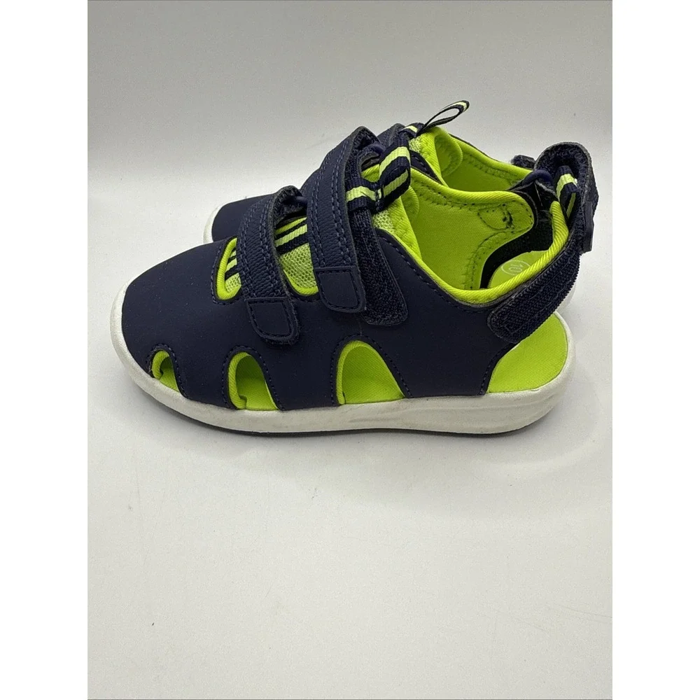 Cat & Jack Boys Navy Blue Lime Green Closed Toe Water Sandals Size‎ 10 Toddler